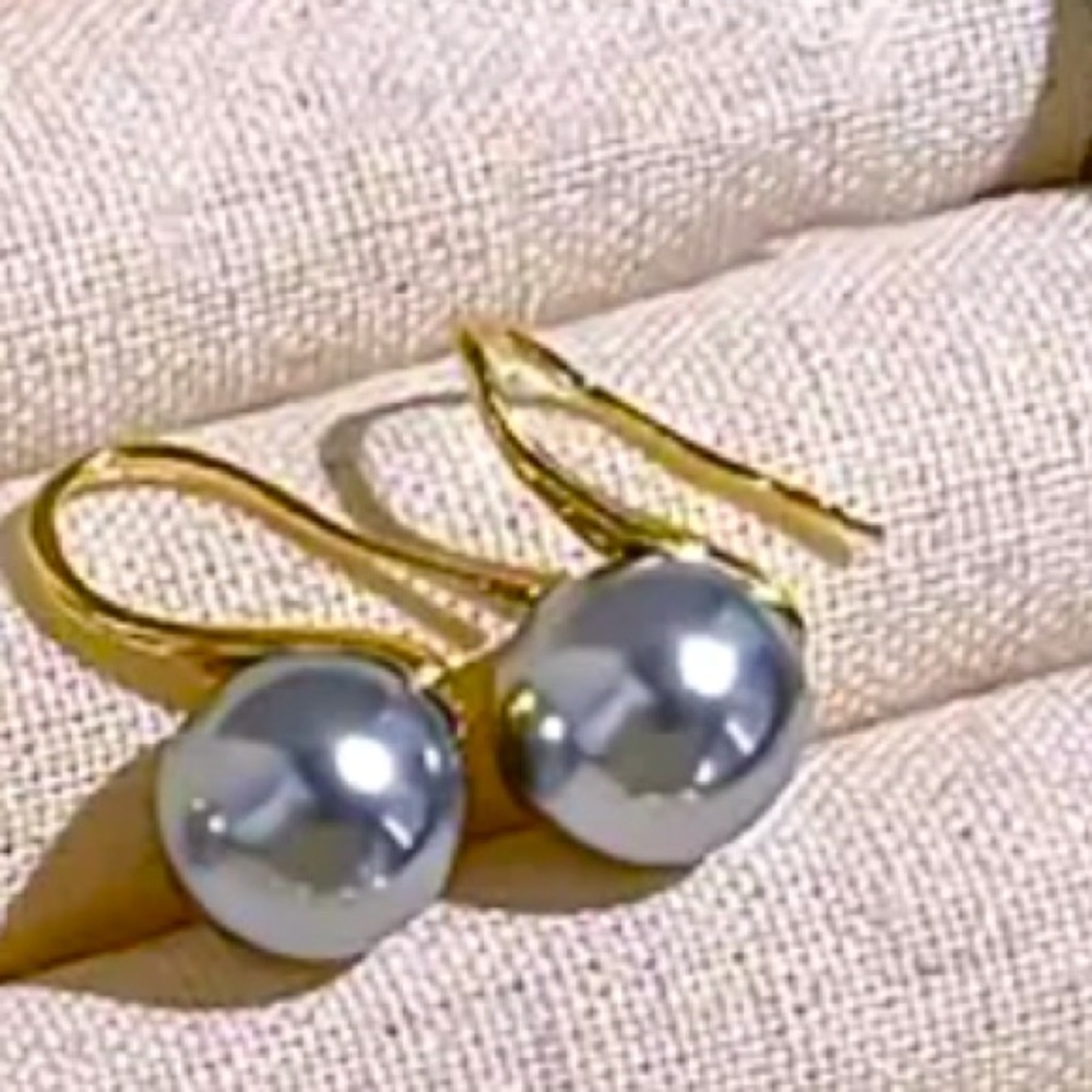 New Earrings Faux Grey Pearls Gold Tone Drops Shiny Party Prom Wedding Bridal